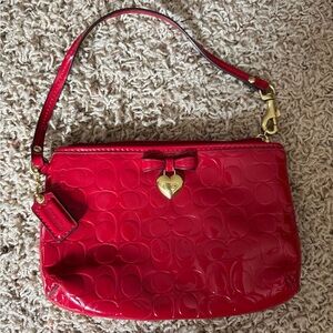 Coach Red Patent Leather Clutch with Heart Charm